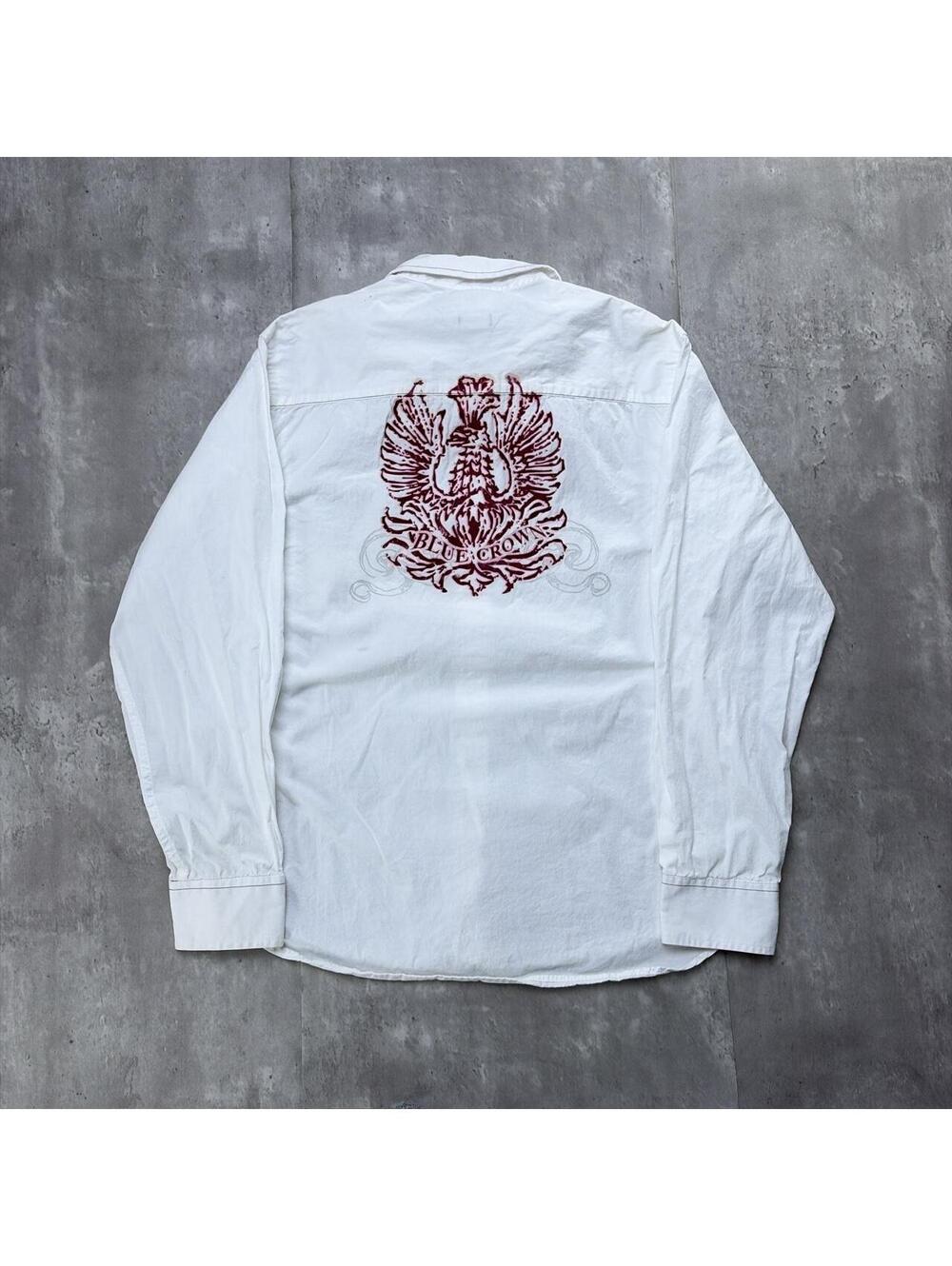 Y2K White Blue Crown Grunge Gothic Skater Long Sleeve Button Up Shirt